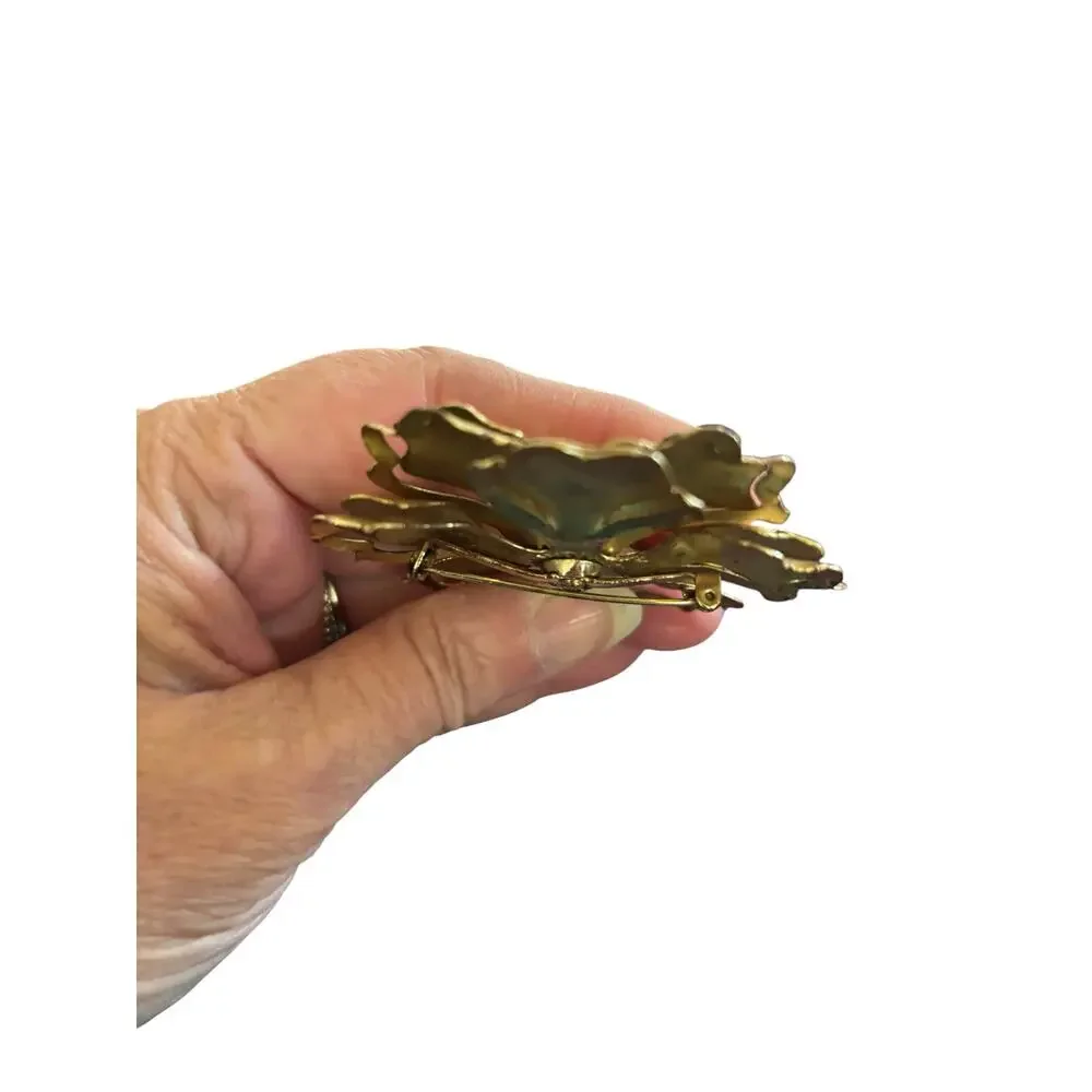 Vintage Gold Tone Layered Flower Brooch Romantic Bloom Statement Pin